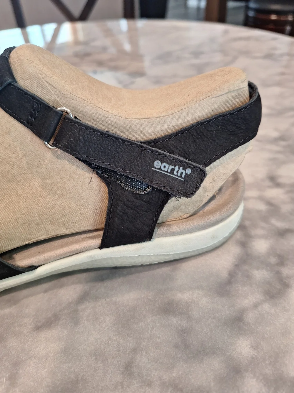 EARTH ORIGINS 12M Black Strappy Sandals with Soft Beige Suede Footbed
